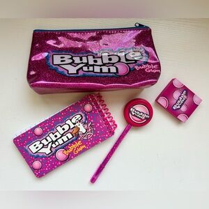 Bubble Yum Bubblegum Pencil Case Pouch Notebook Eraser‎ Pen Stationary Set